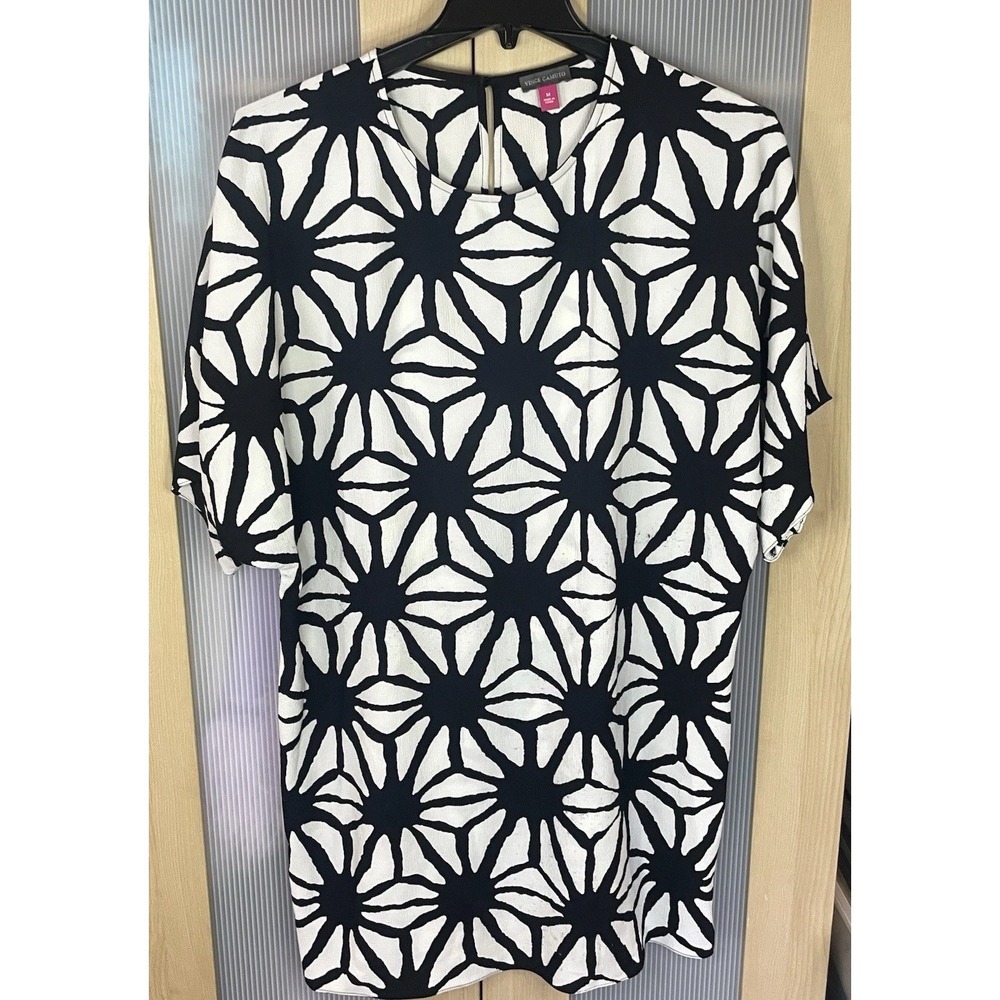 Vince Camuto Geometric Print Short Sleeve Sheath Dress Sz M Resort Summer Office